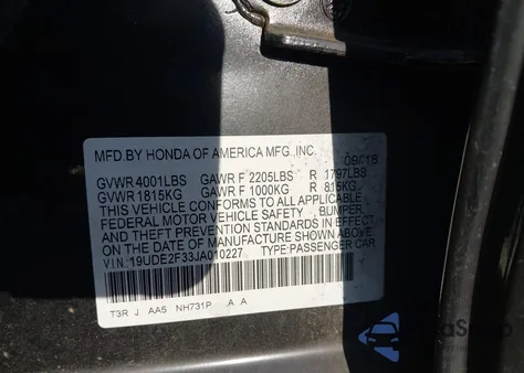 2018 Acura Ilx Acurawatch Plus Package from USA, damaged, VIN 19UDE2F33JA010227